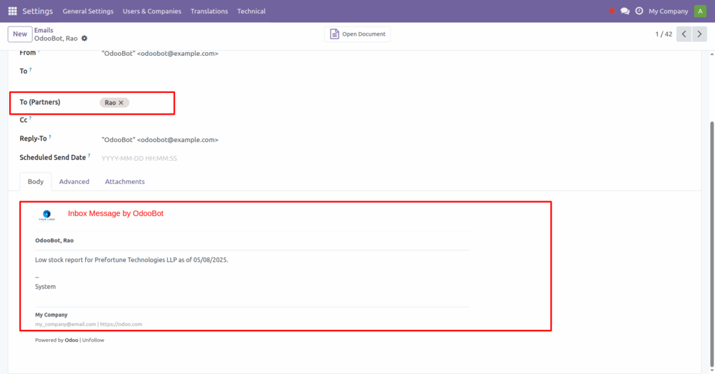 Product Low Stock Notifier in Odoo
