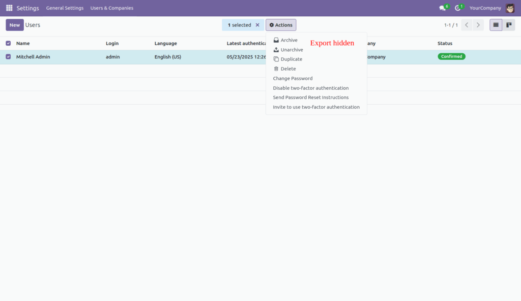 Hide Action Button in Odoo App