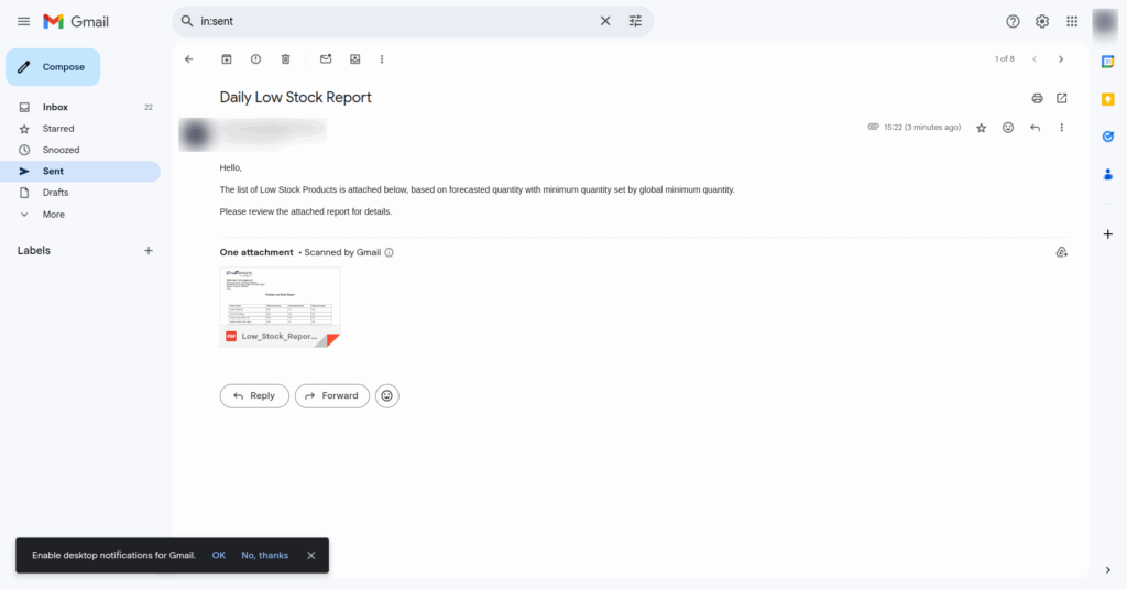 Product Low Stock Notifier in Odoo