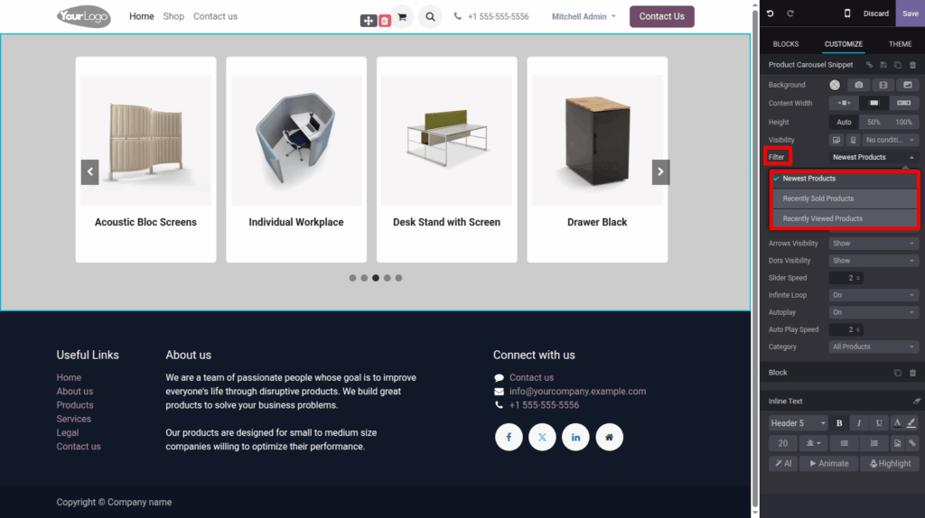 Product carousel/slider in website
