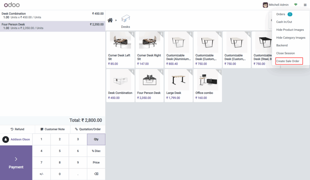 Sales order from POS in Odoo