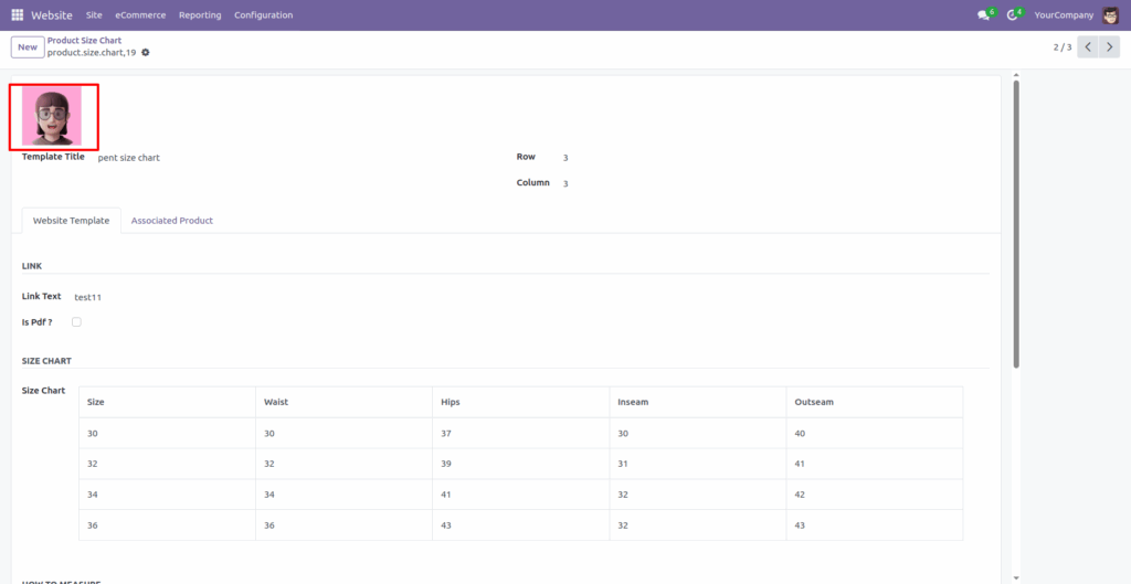 Website Product Size Chart Odoo App