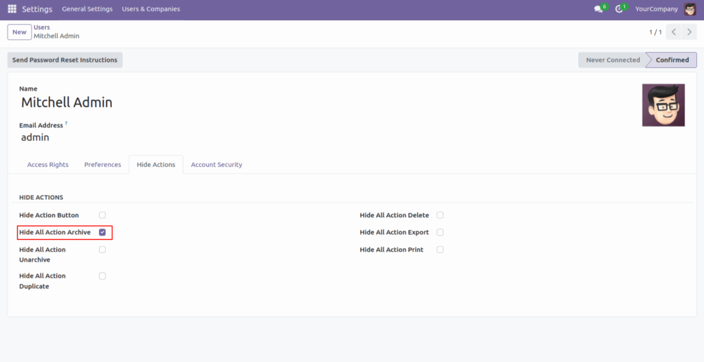 Hide Action Button in Odoo App