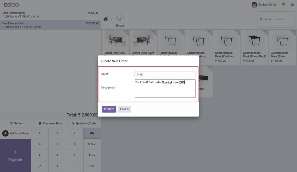 Sales order from POS in Odoo