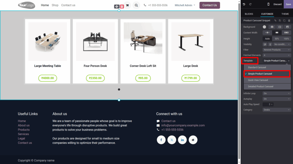 Product carousel/slider in website