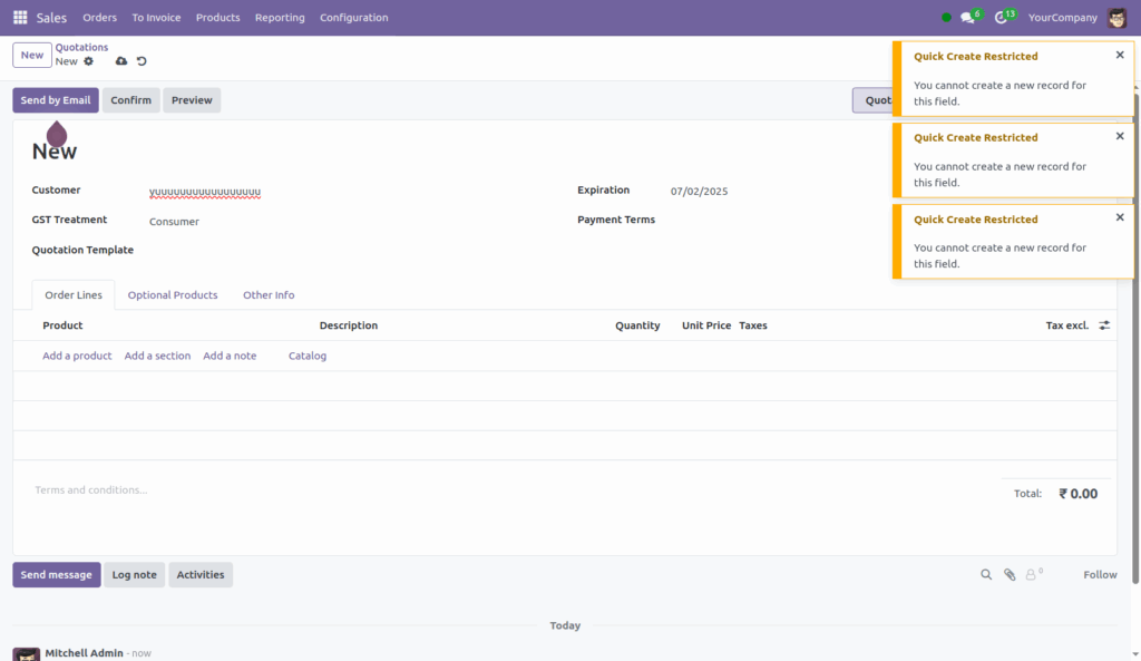 Restrict Quick Create Many2one in Odoo App