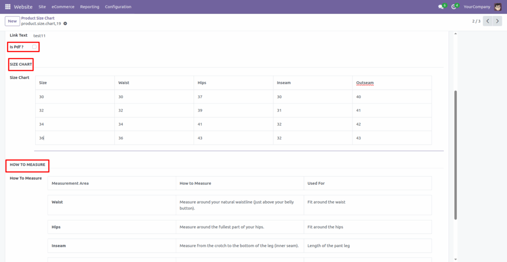 Website Product Size Chart Odoo App