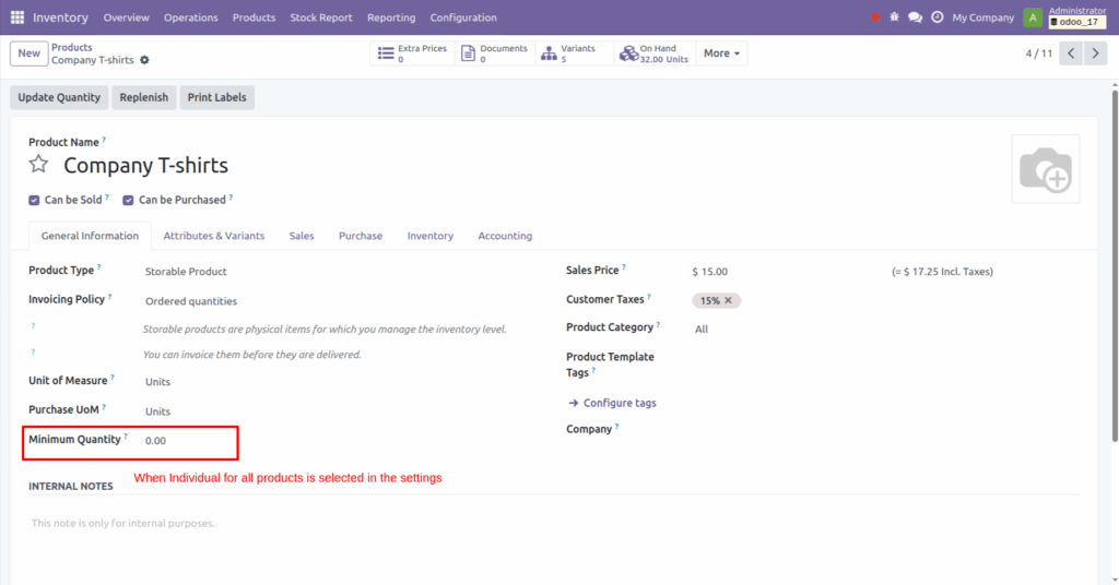 Product Low Stock Notifier in Odoo