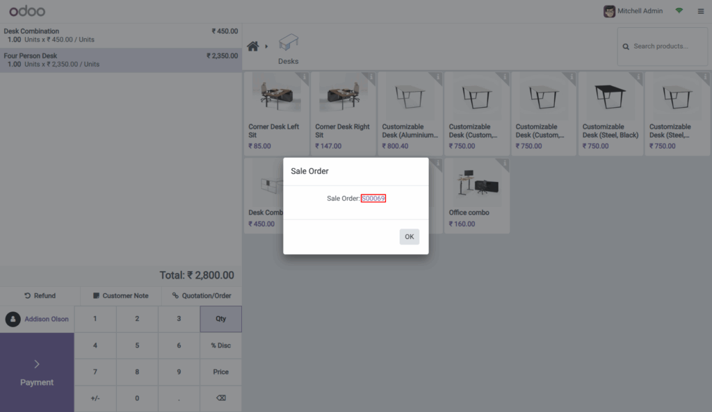 Sales order from POS in Odoo