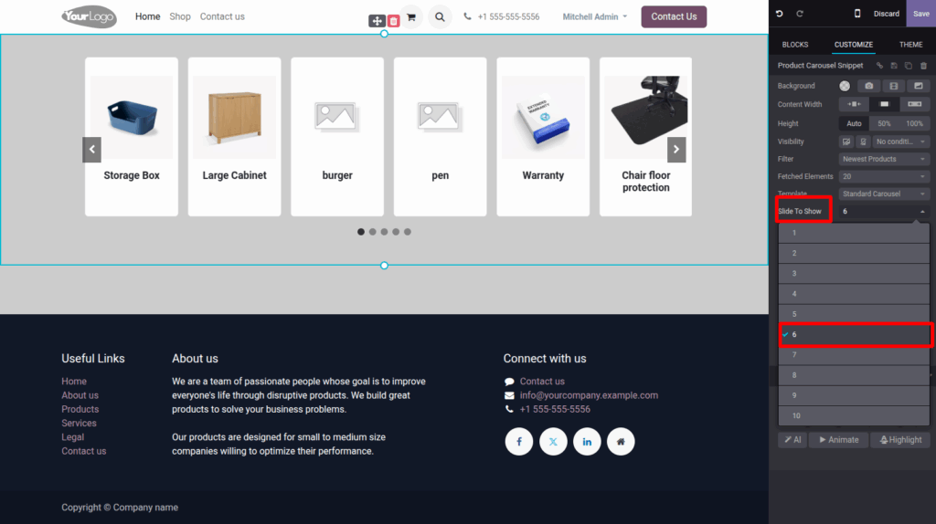 Product carousel/slider in website