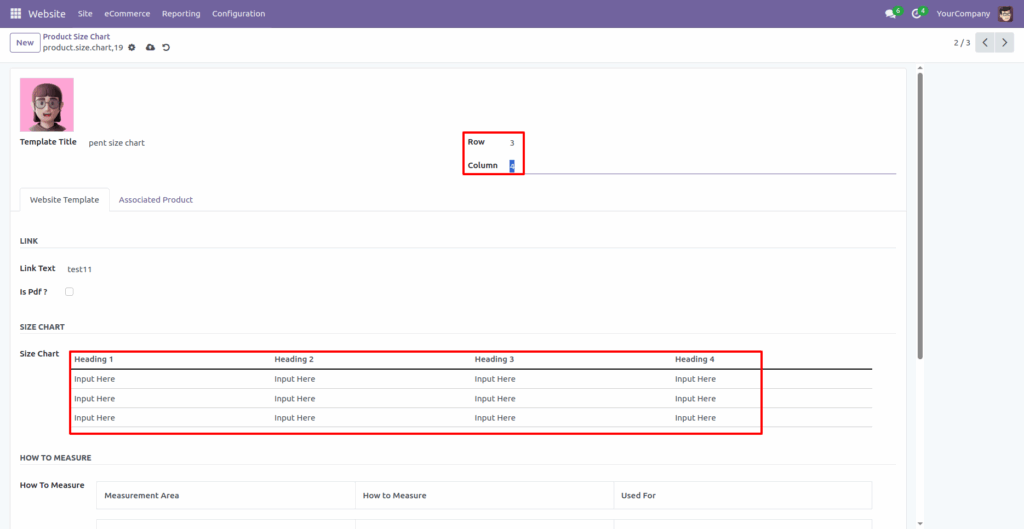 Website Product Size Chart Odoo App