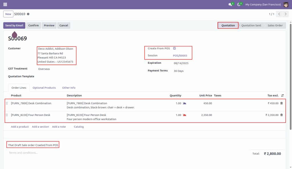 Sales order from POS in Odoo