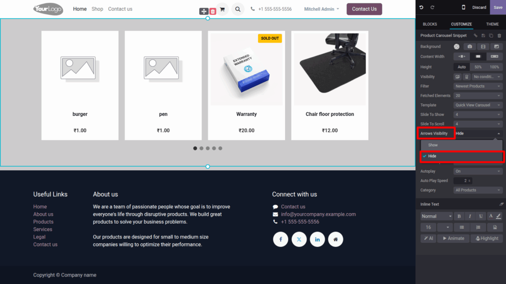 Product carousel/slider in website