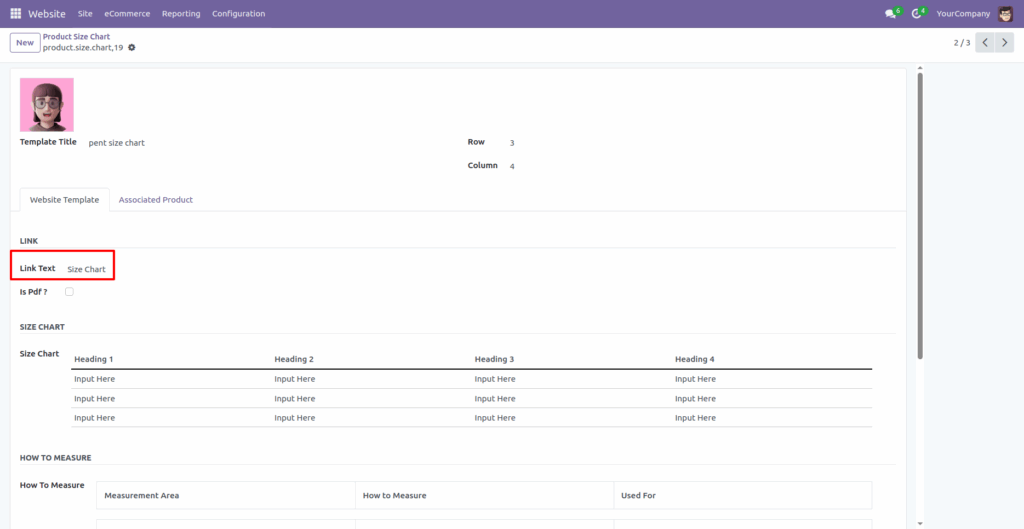 Website Product Size Chart Odoo App