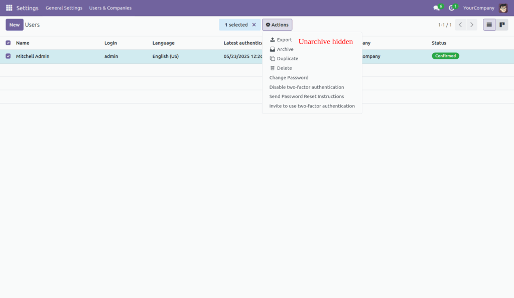 Hide Action Button in Odoo App