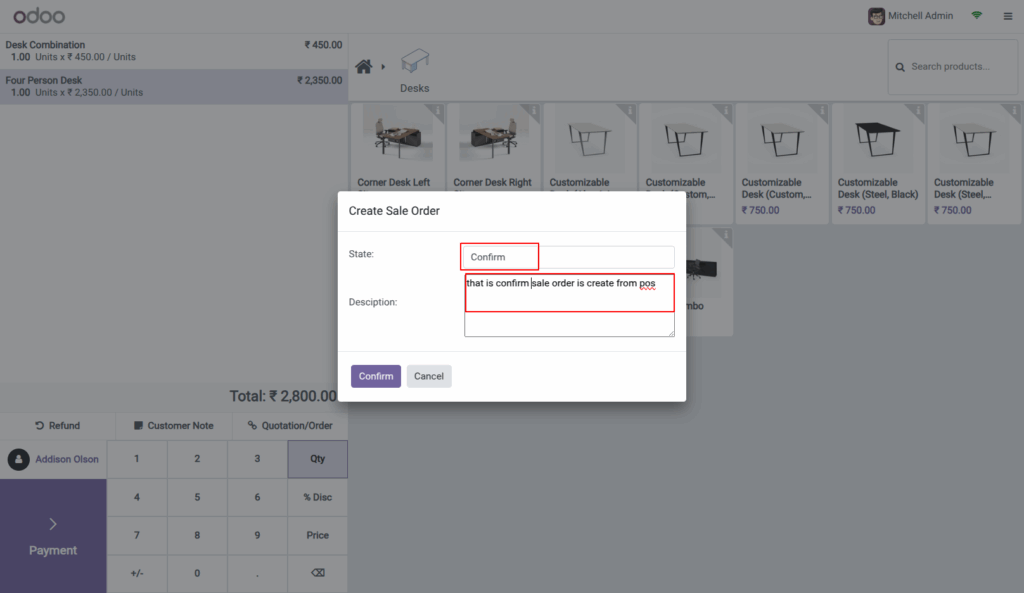 Sales order from POS in Odoo