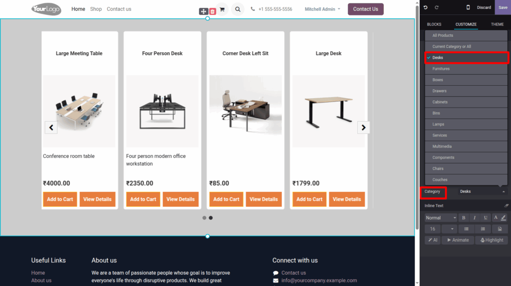 Product carousel/slider in website