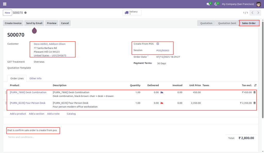 Sales order from POS in Odoo