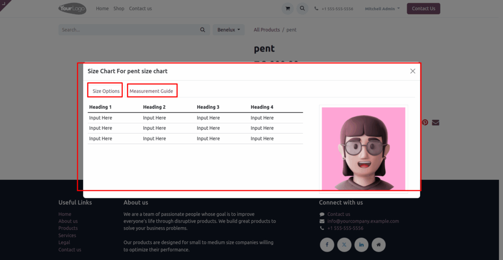 Website Product Size Chart Odoo App