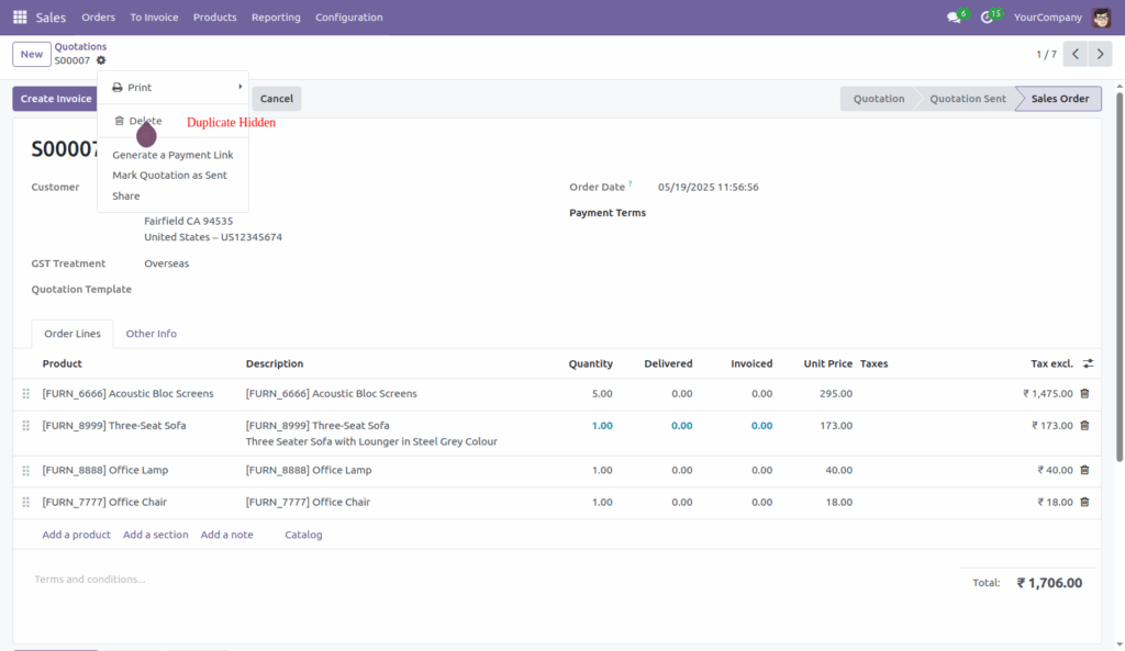 Odoo hide action button