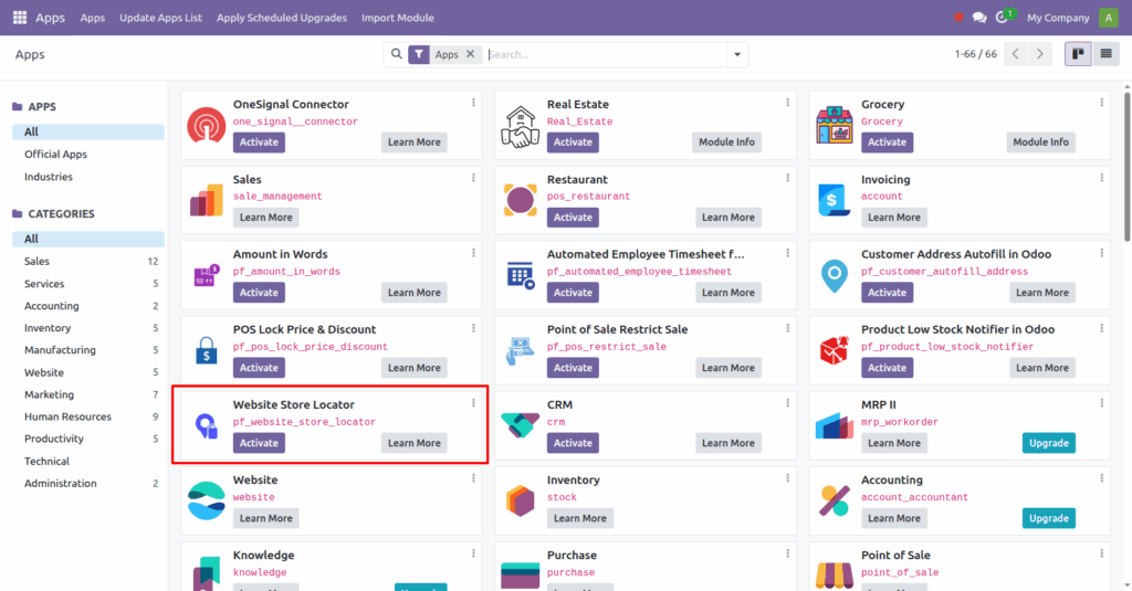 Odoo website store locator