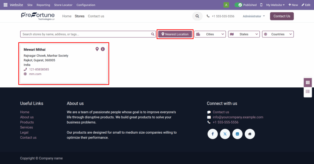 Odoo website store locator