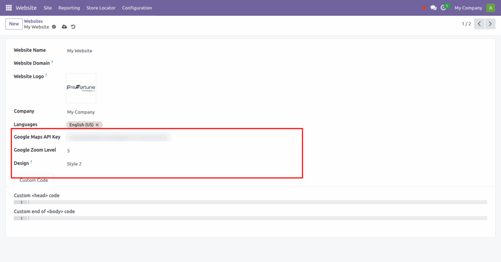 Odoo website store locator