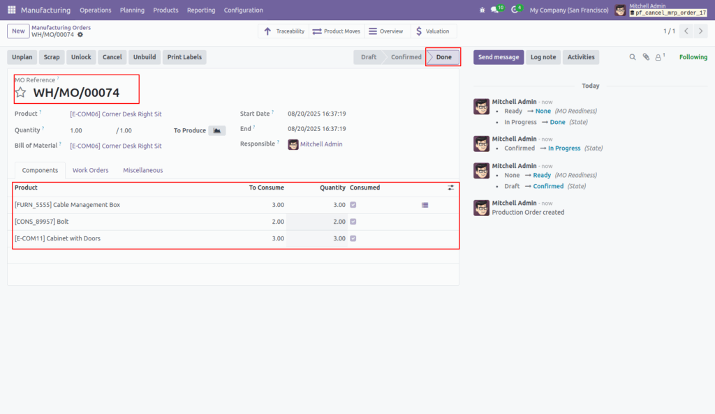 Cancel Manufacturing Orders in Odoo