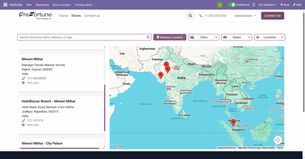 Odoo website store locator