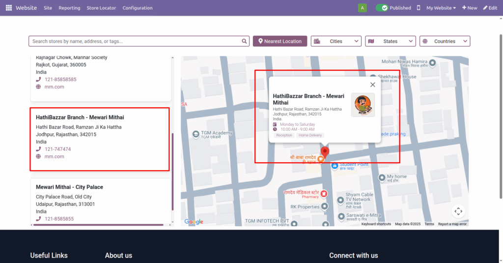 Odoo website store locator