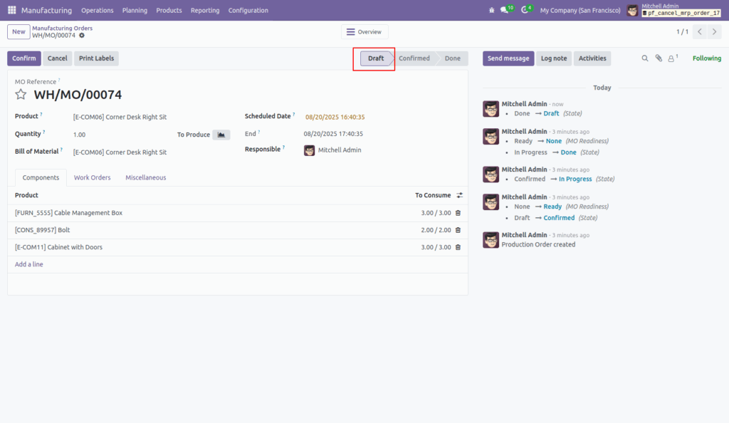 Cancel Manufacturing Orders in Odoo