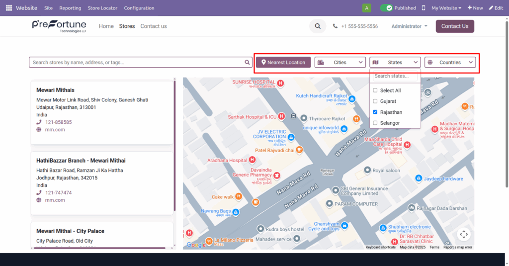 Odoo website store locator