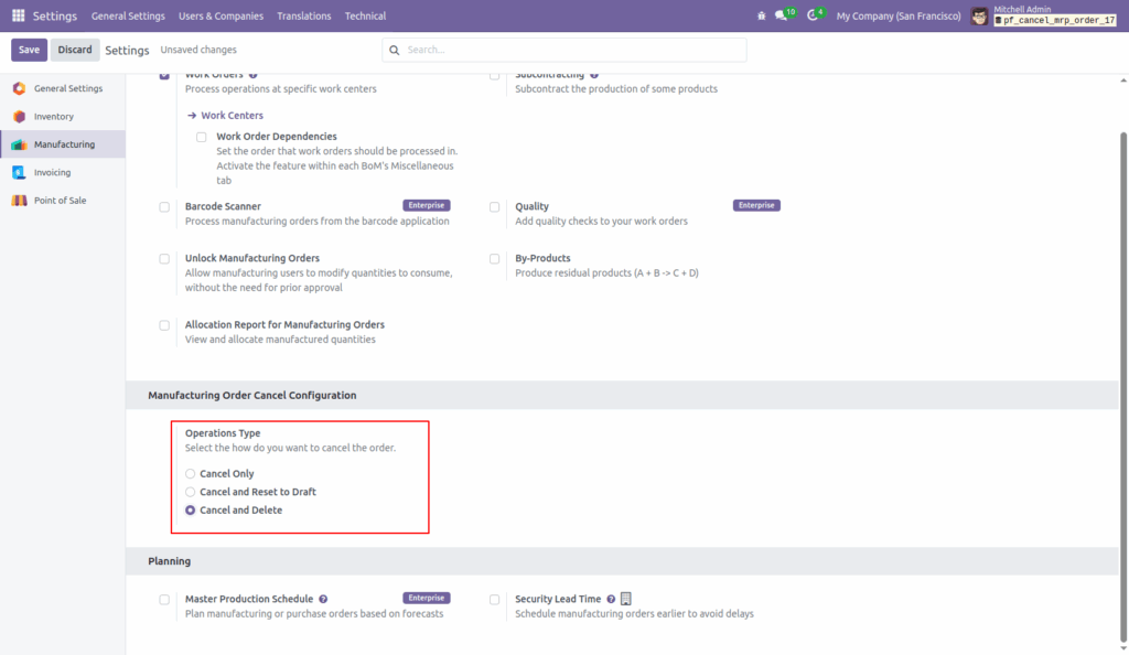 Cancel Manufacturing Orders in Odoo