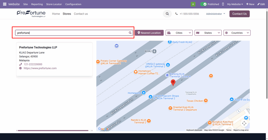 Odoo website store locator