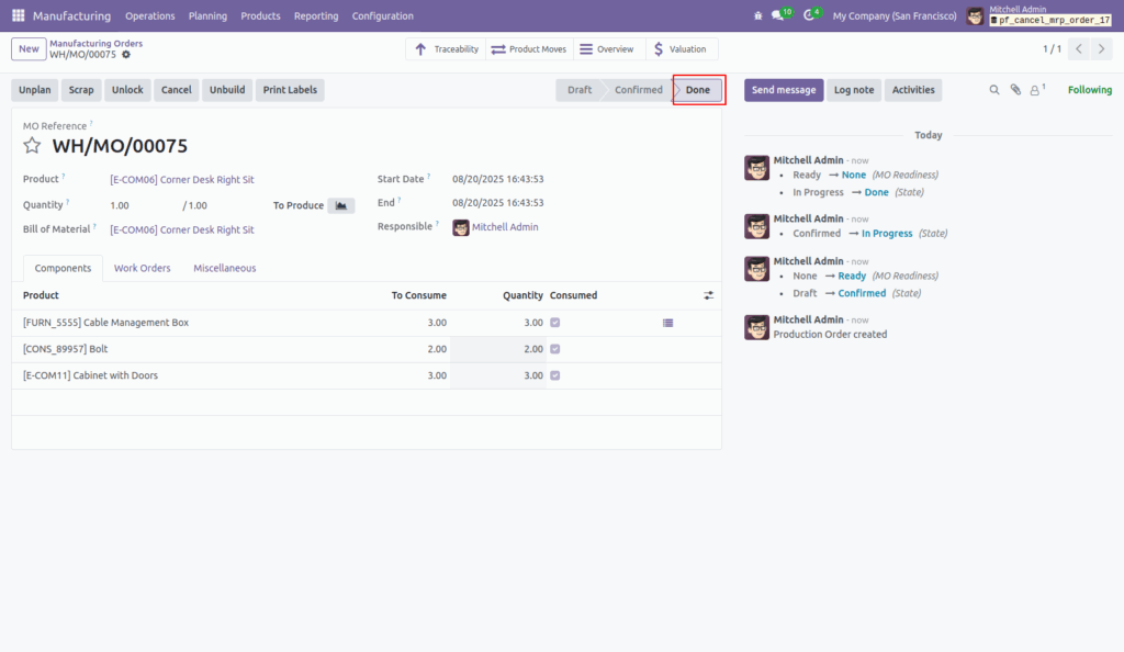 Cancel Manufacturing Orders in Odoo