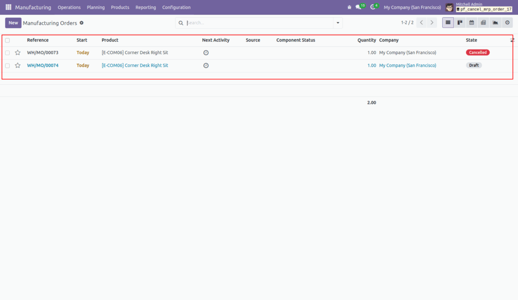 Cancel Manufacturing Orders in Odoo
