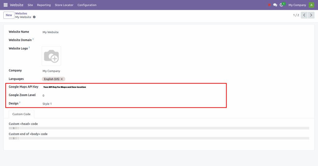 Odoo website store locator