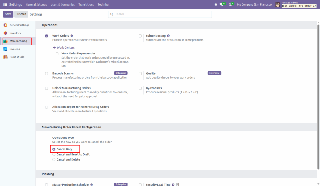 Cancel Manufacturing Orders in Odoo