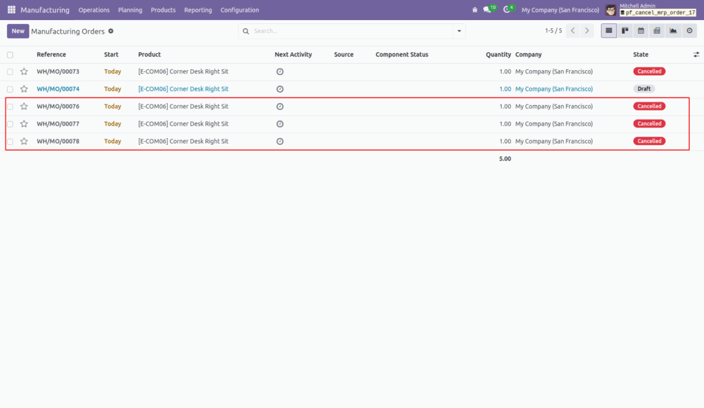 Cancel Manufacturing Orders in Odoo