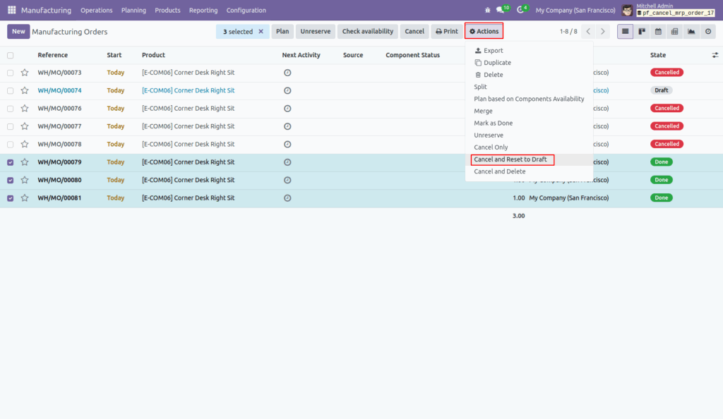 Cancel Manufacturing Orders in Odoo