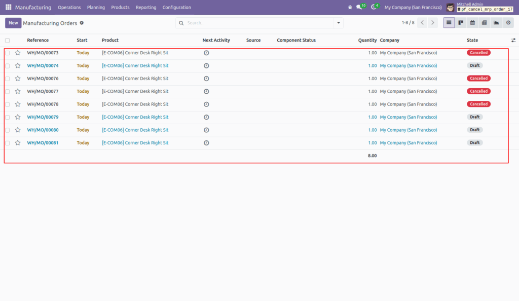 Cancel Manufacturing Orders in Odoo