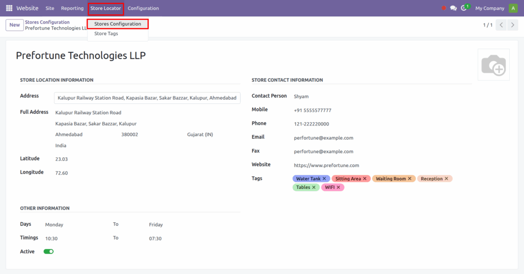 Odoo website store locator