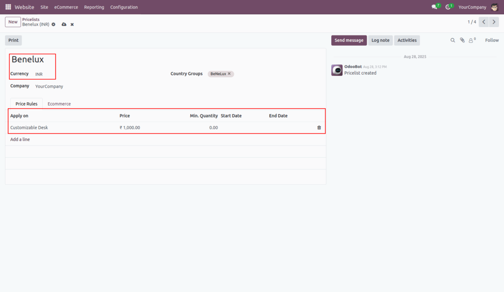 Product Variant Price Range in website
