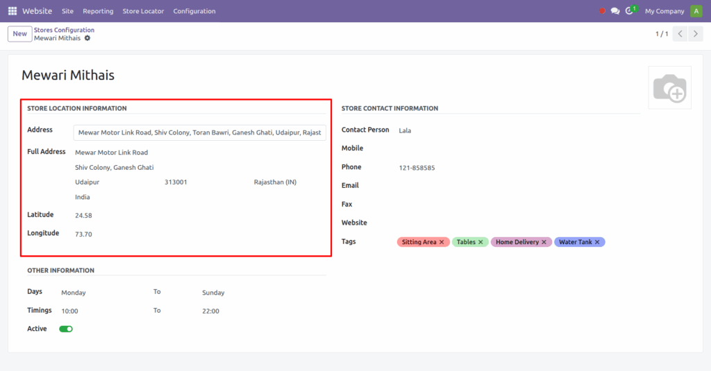 Odoo website store locator
