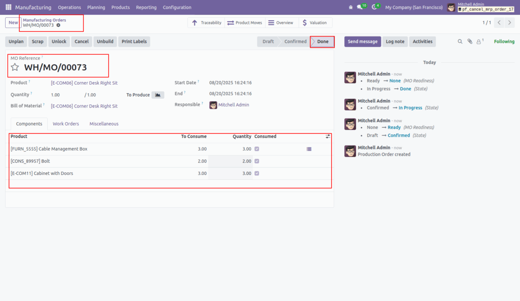 Cancel Manufacturing Orders in Odoo