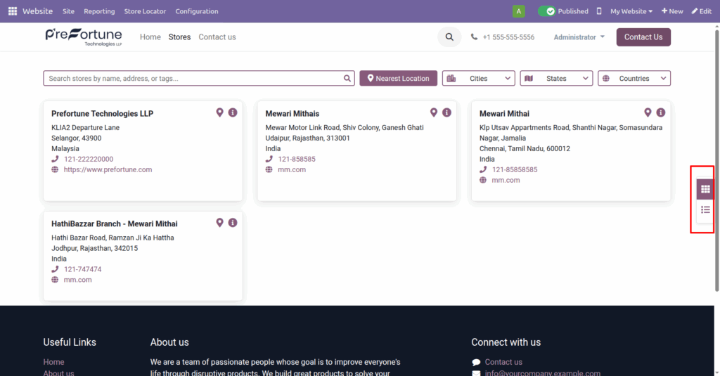 Odoo website store locator