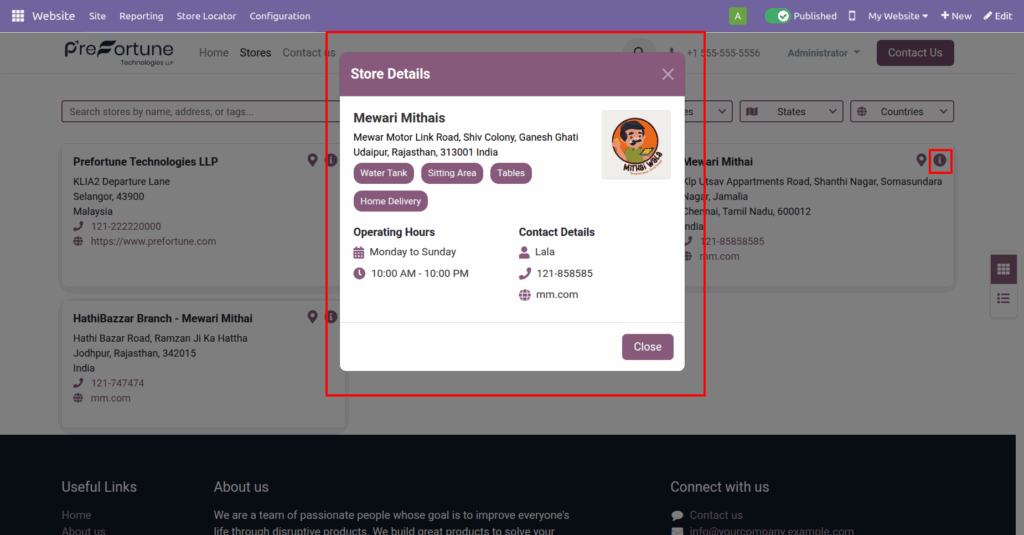 Odoo website store locator