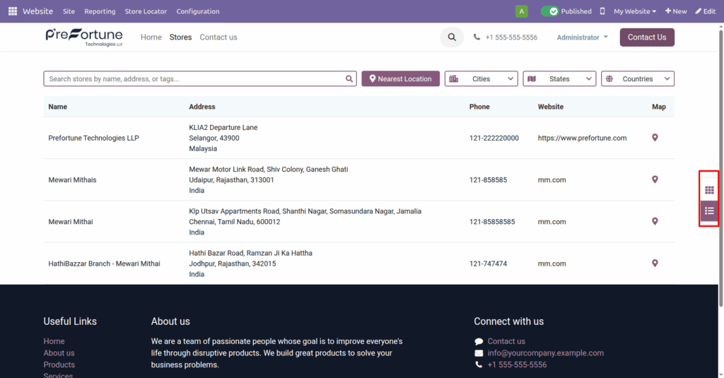 Odoo website store locator