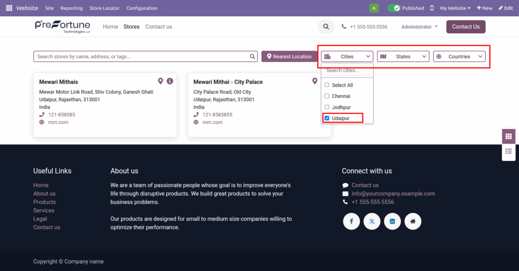 Odoo website store locator